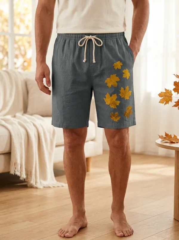 Leaf-print Drawstring Lounge Drawstring Shorts