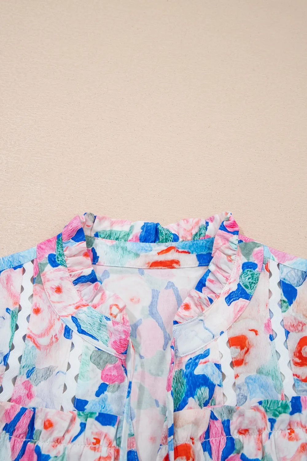 Pink Floral Print Tie V Neck Blouse
