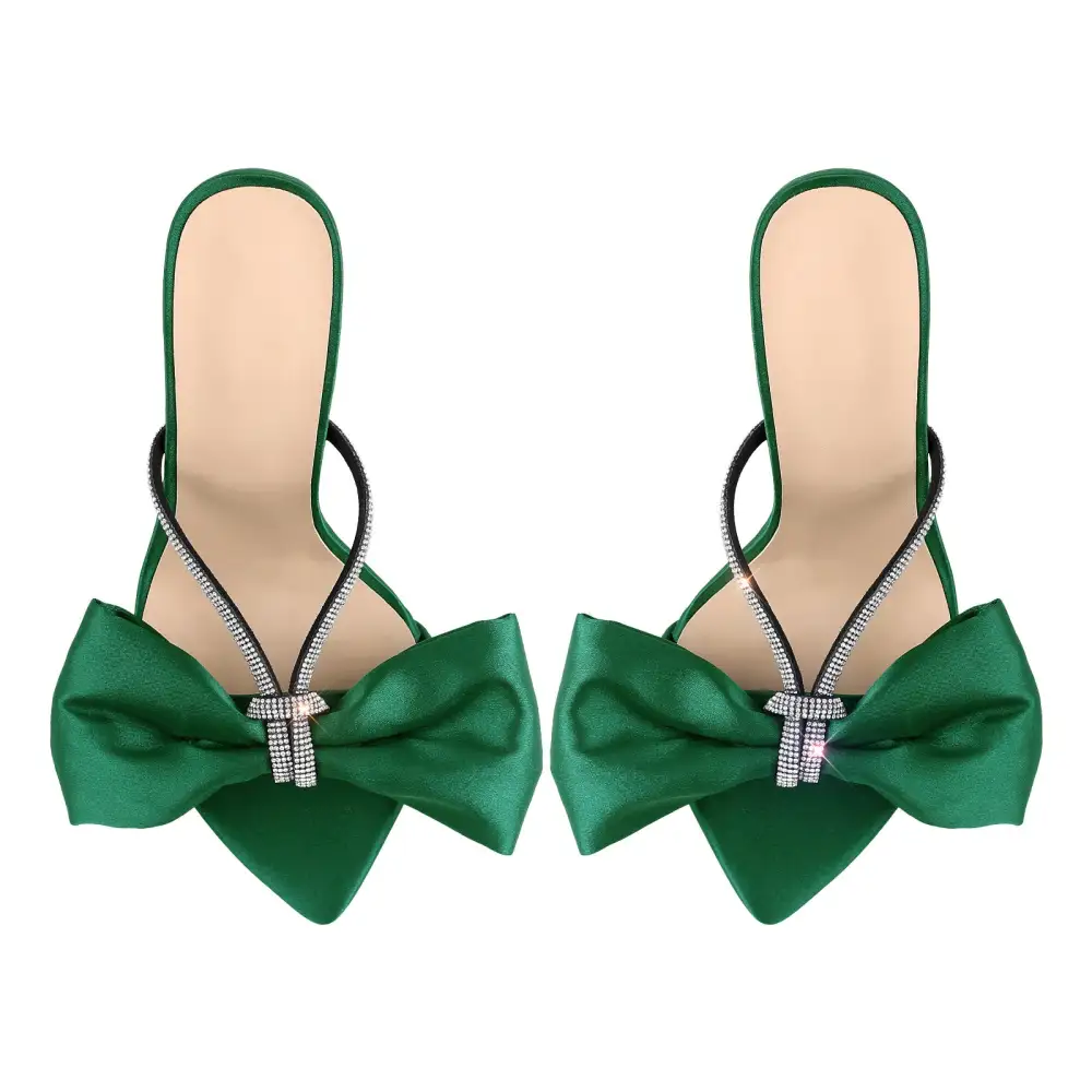Pointed Toe Bow Rhinestone High Heel Sandals