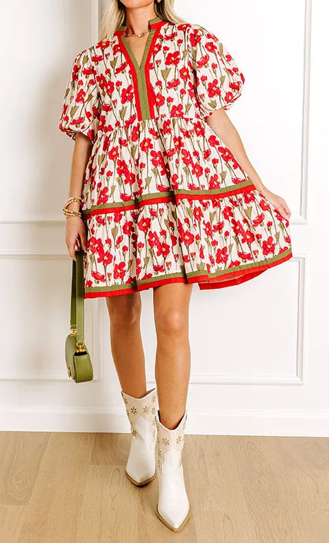 Cotton Floral Pocketed Mini Dress