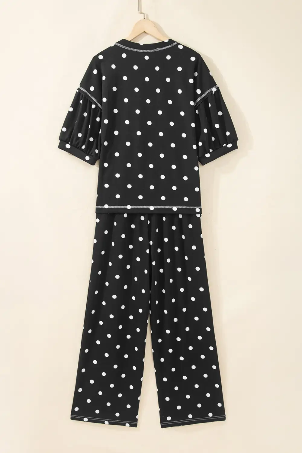 Women's Polka Dot Half Sleeve Loose Top Elastic Waist Casual Pants Set