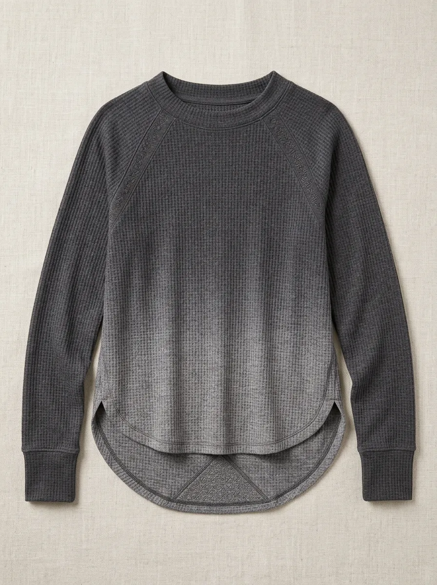 Women's Athletic Ombre Waffle Knit Textured Long Sleeve Top