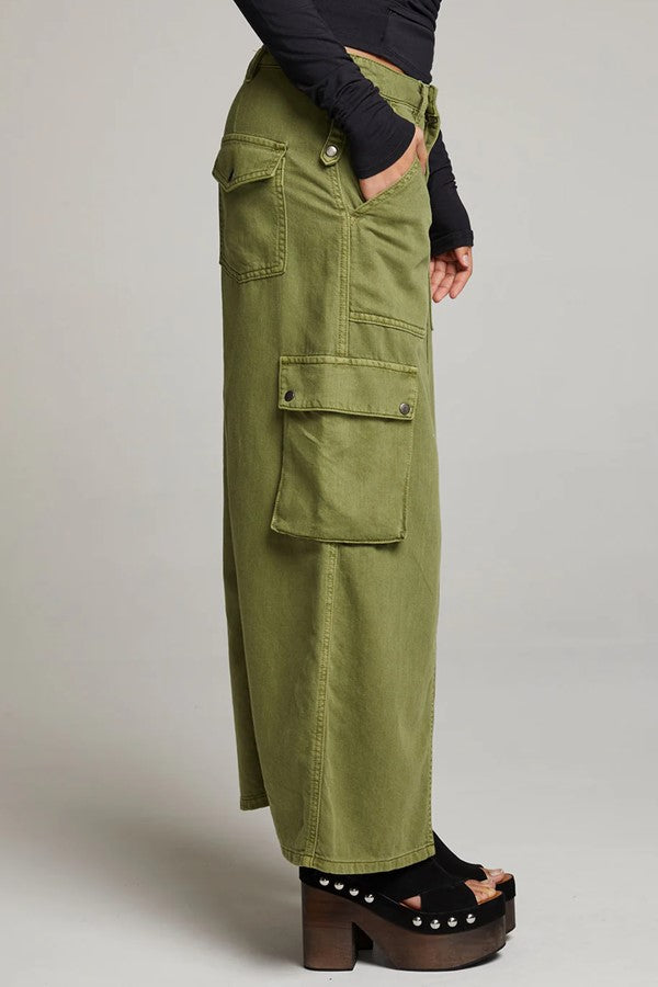 Olive Green Cargo Pocket Maxi Skirt