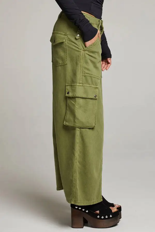 Olive Green Cargo Pocket Maxi Skirt