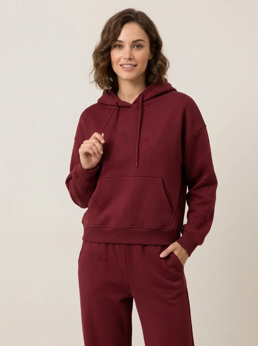 Women's Dusty Rose Solid Hoodie & Wide-Leg Pants Set