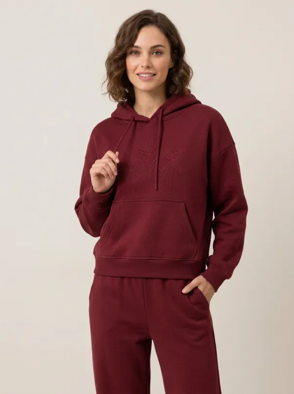 Women's Dusty Rose Solid Hoodie & Wide-Leg Pants Set