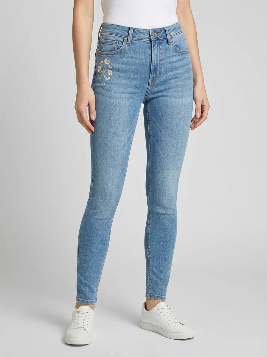 Women's Hudson Floral Daisy Embroidered Graphic Slim Jeans