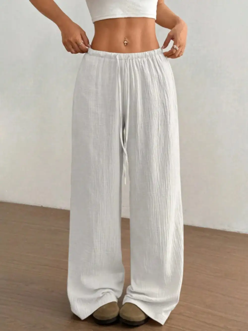 Polished Wide Leg Drawstring Pants