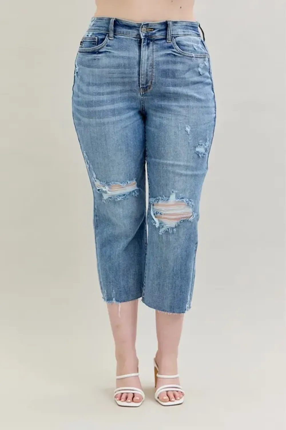 Ripped Deckle Edge Slim-Fit Raw Hem BlueTrousers