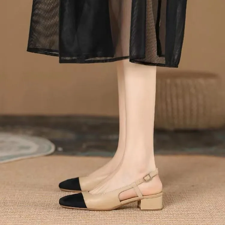 Square Front Mid Heel Sandals