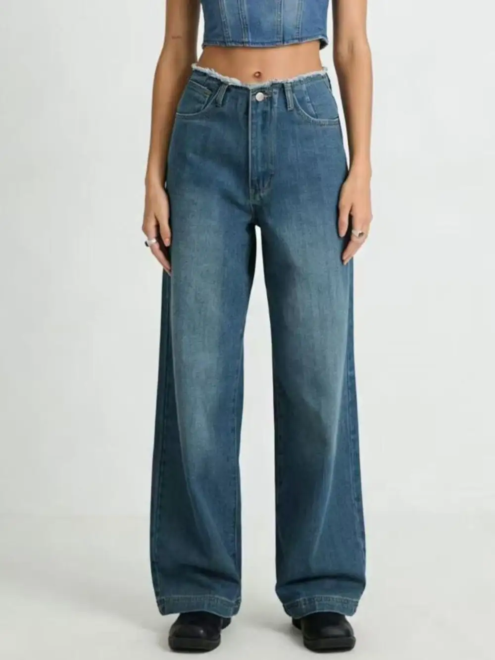 Frayed Hem Wide Leg Jeans