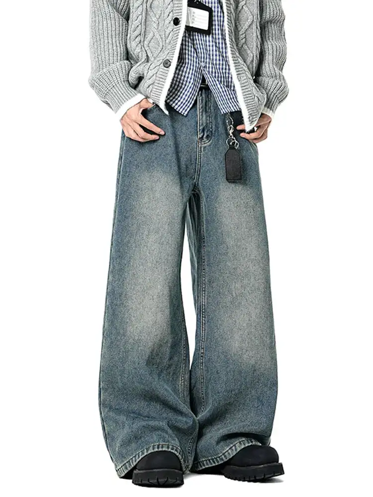 Barrel-Leg Faded Washed Jeans