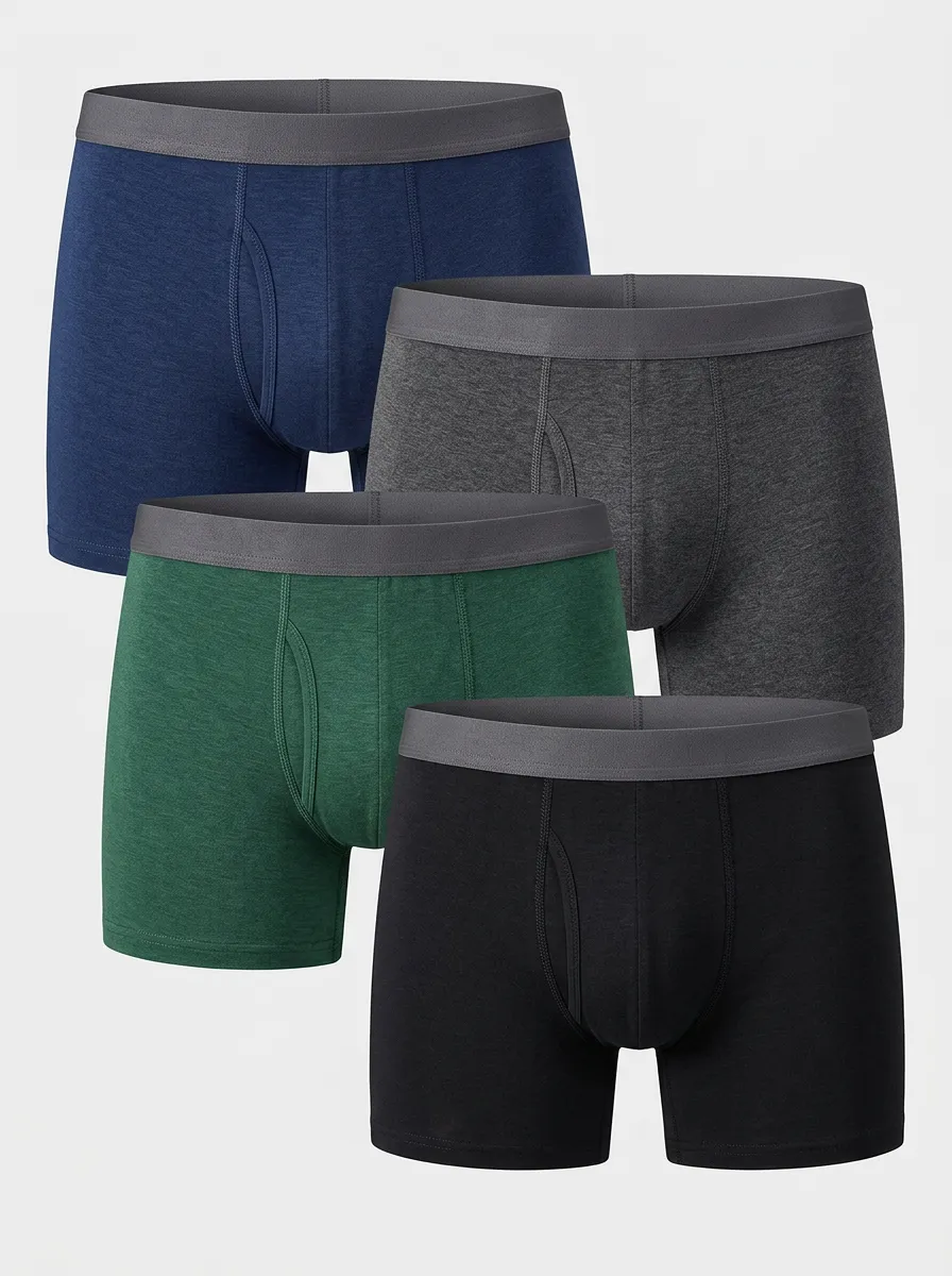 Breathable-Look Cotton Solid Front Pouch Men's Boxer Briefs Four-Pack