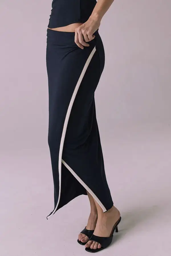 Black Slim-Fit Front Slit Midi Skirt
