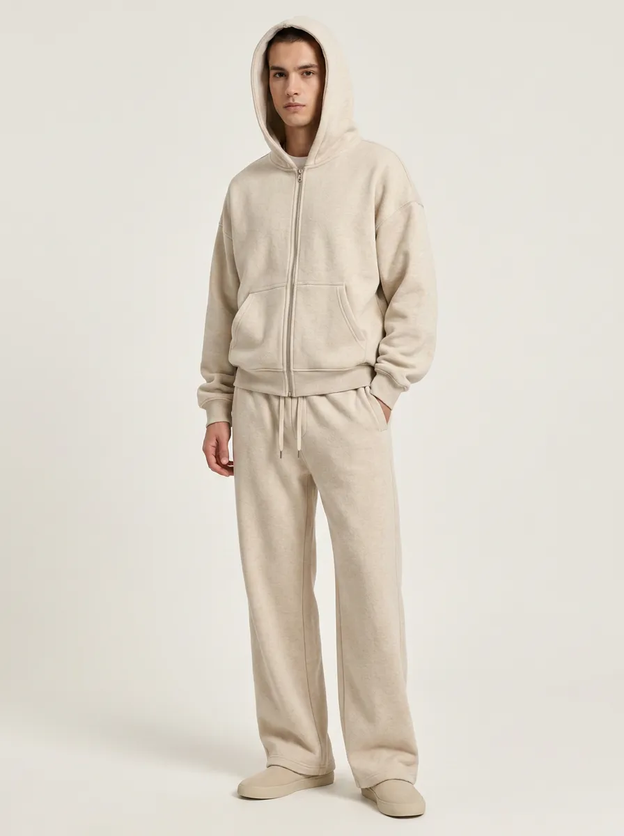 Unisex Minimalist Zip-Up Hoodie Polished Sport Two-Piece Set