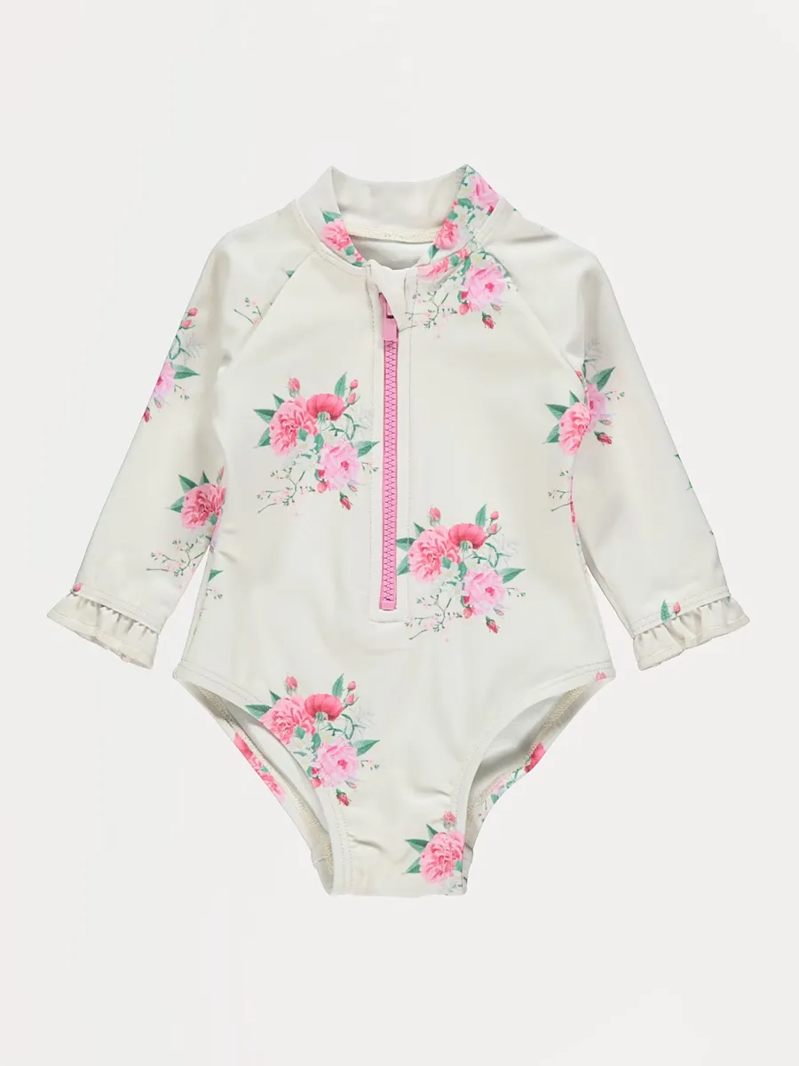 Cream Rose Long Sleeve Swimsuit