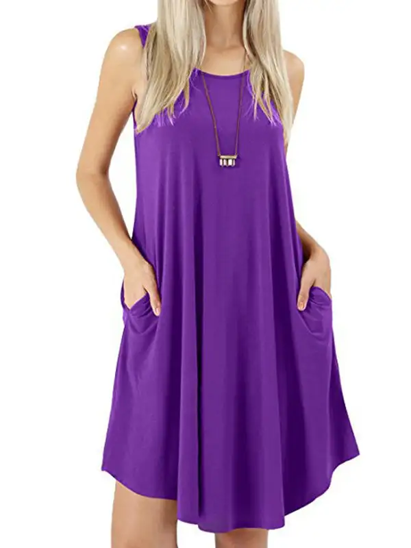 Relaxed Pocket Sleeveless Solid Color Spaghetti Neck Mini Dress