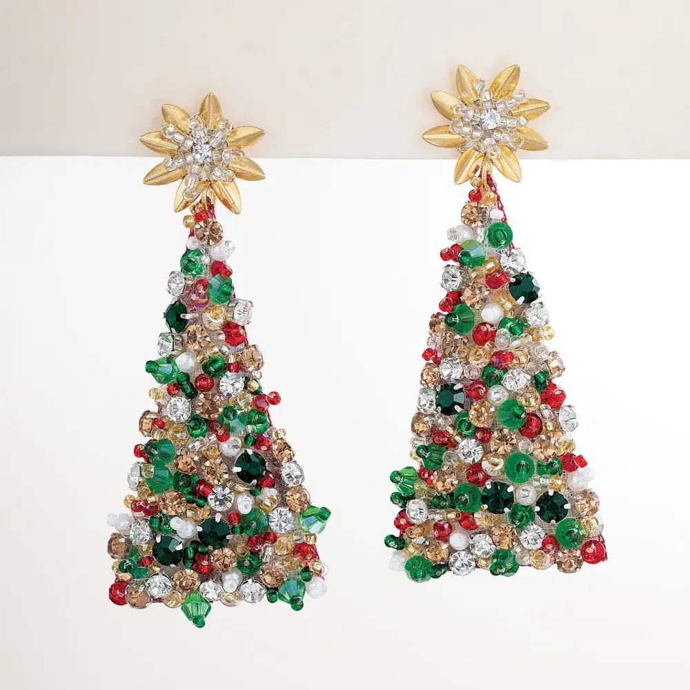Crystal Beaded Star Drop Earrings