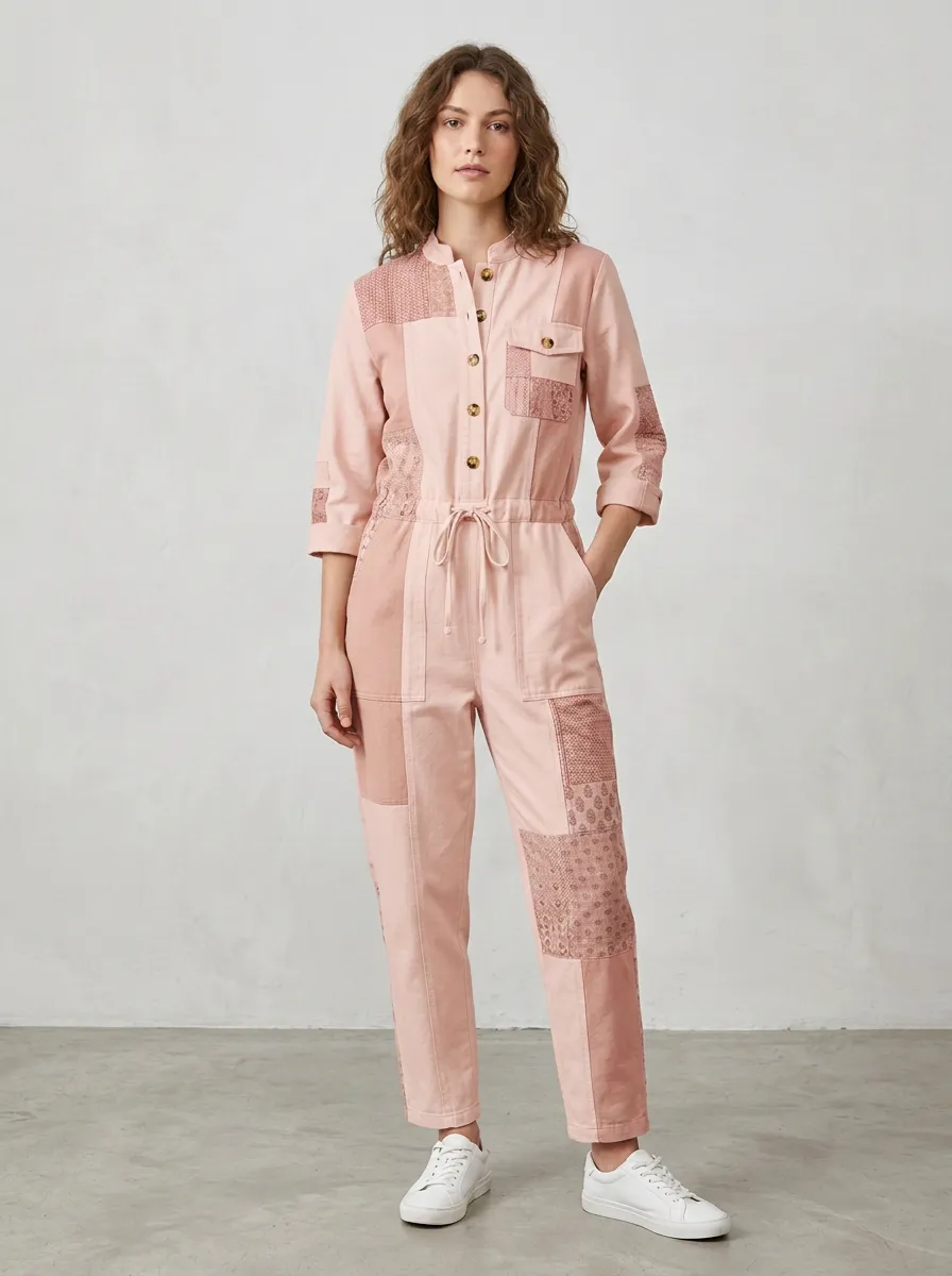 Women's Casual Sage Green Patchwork Graphic Jumpsuit