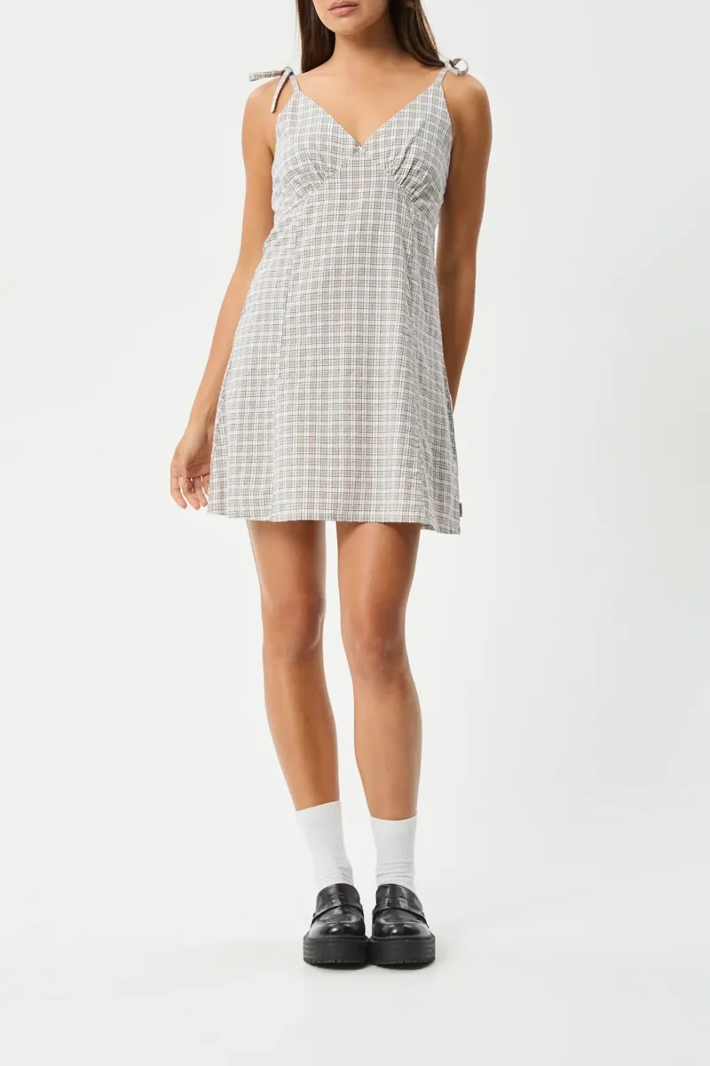 White Simple Plaid V-Neck Mini Dresses