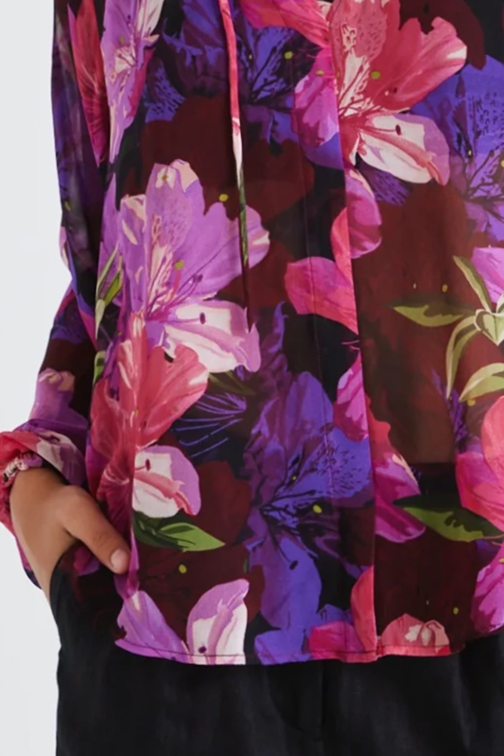 Purple Orchids Georgette Long - Sleeve Blouse