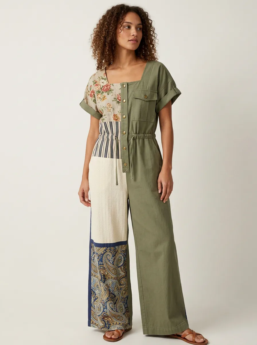Women's Boho Floral Paisley Patchwork Jumpsuit
