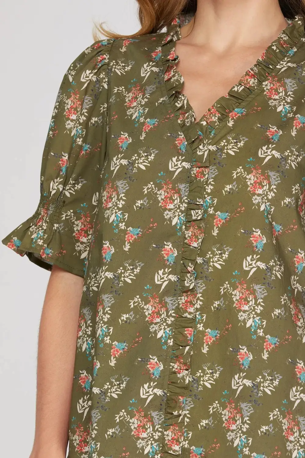 Ruffled Neck Floral Top
