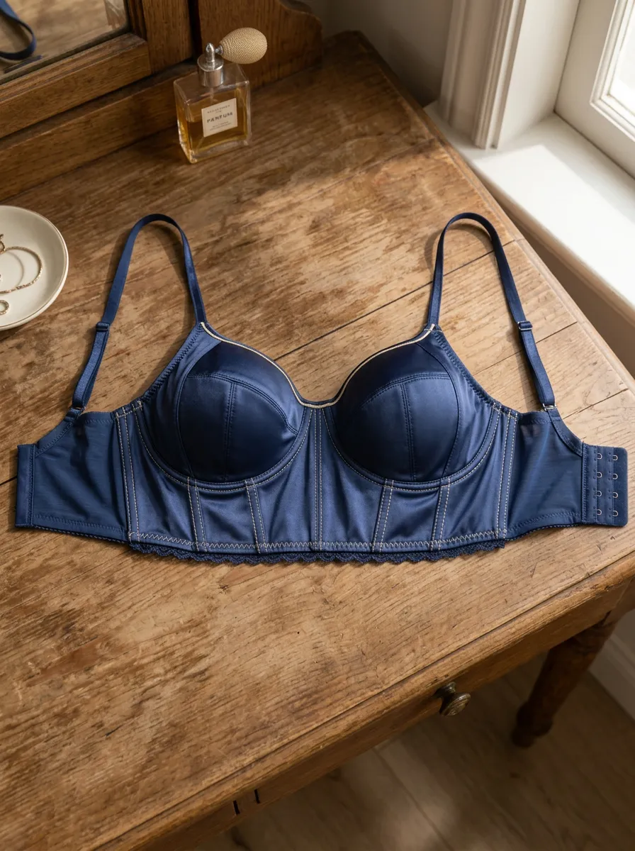 Women's Satin Bustier Adjustable Strap Everyday Essential Bra