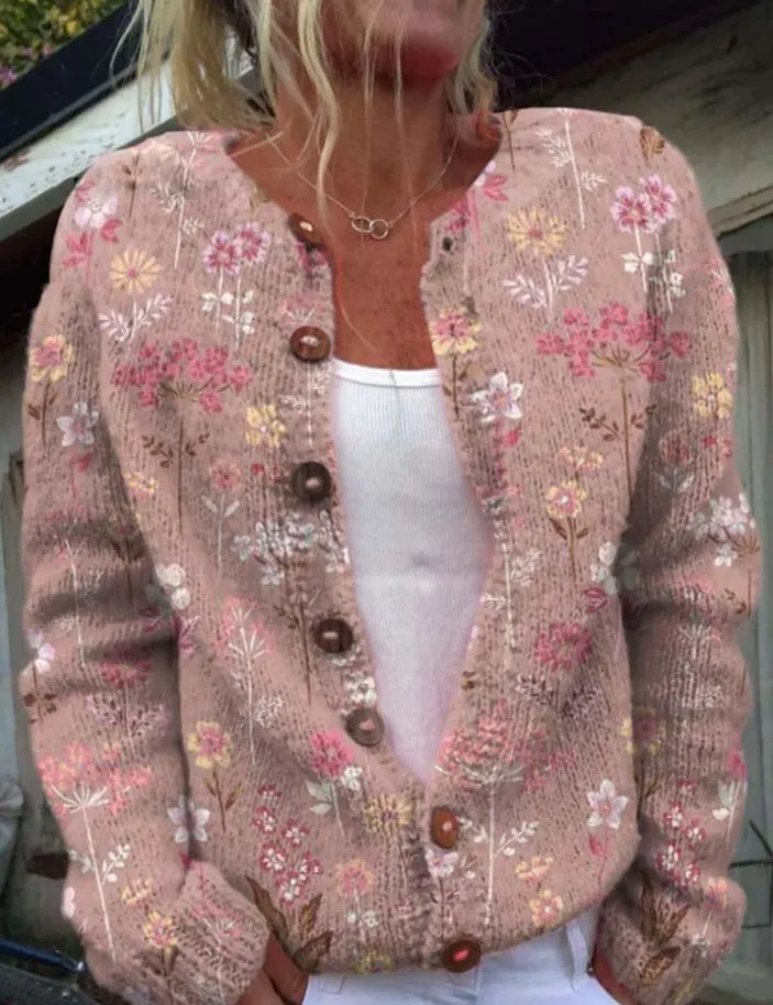 Floral Embroidered Knit Cardigan
