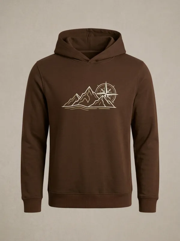 Men's Mountain Compass Graphic Pullover Crossover-Neck Hoodie