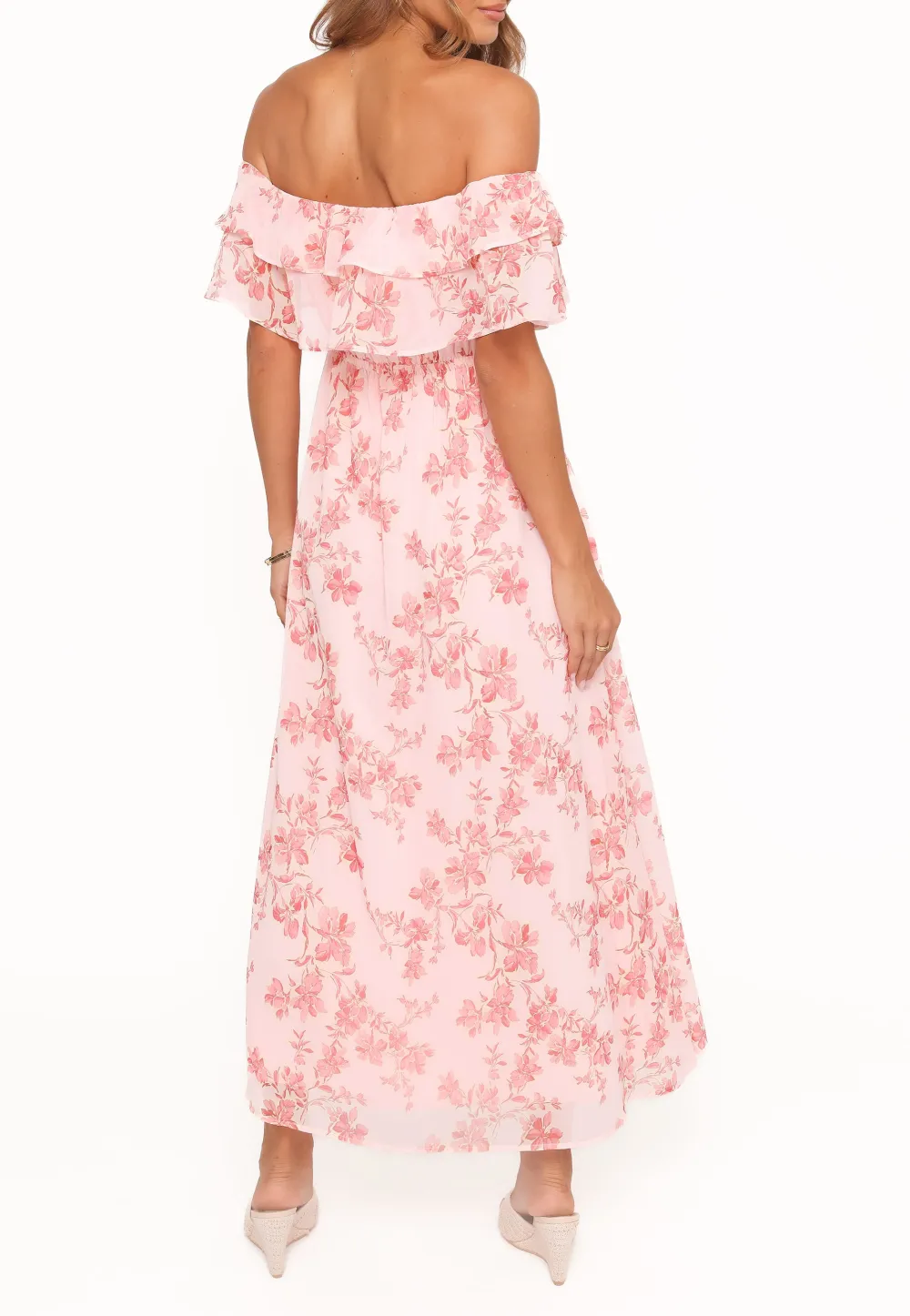 Ruffle Straight Neck Maxi Dress