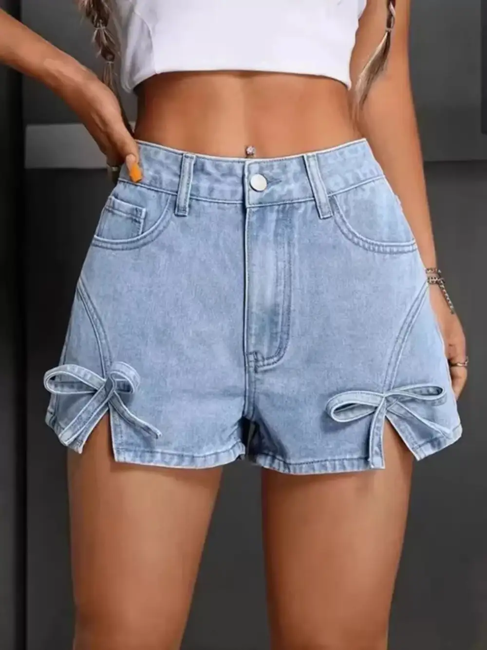 Bow High Waist Denim Shorts