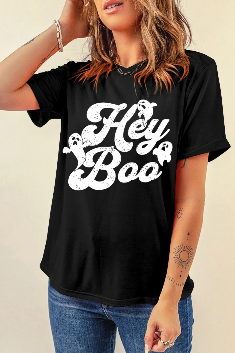Black Hey Boo Ghost Print Tee