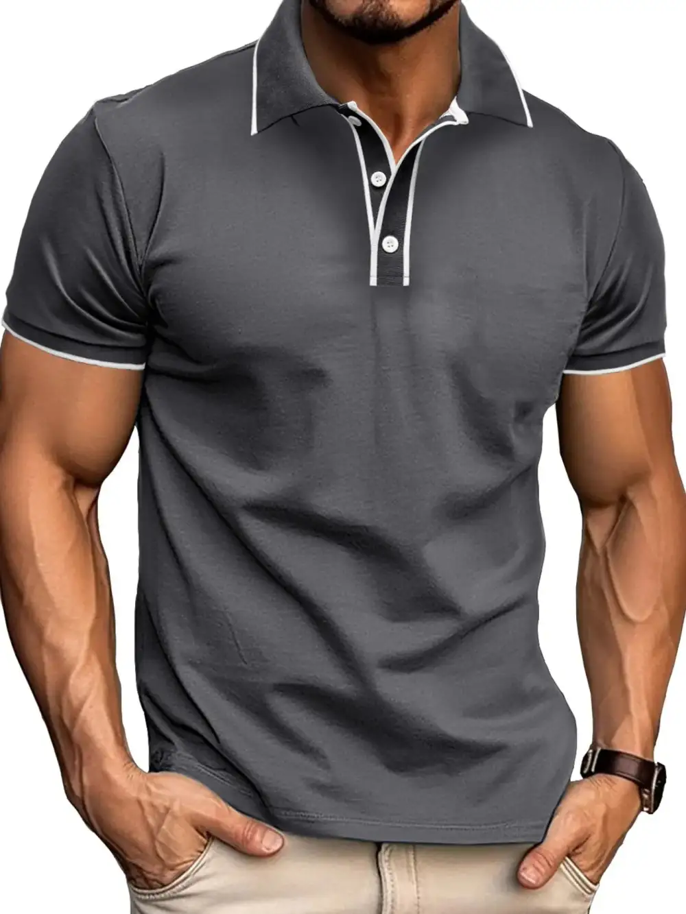 Loose Fit Contrast Detail Collared Polo Shirt