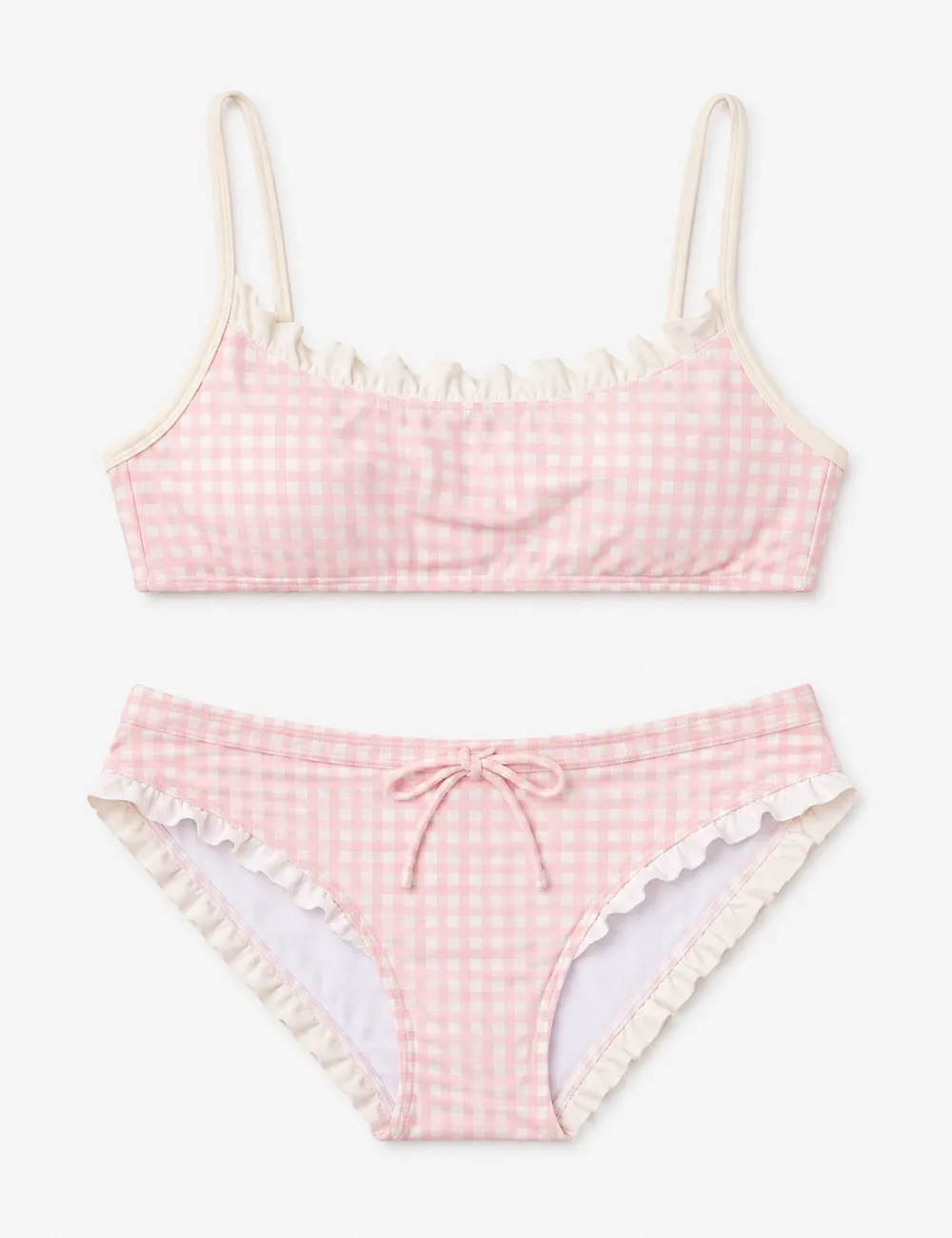 Gingham Ruffled Cami Top Two Piece Bikini Set