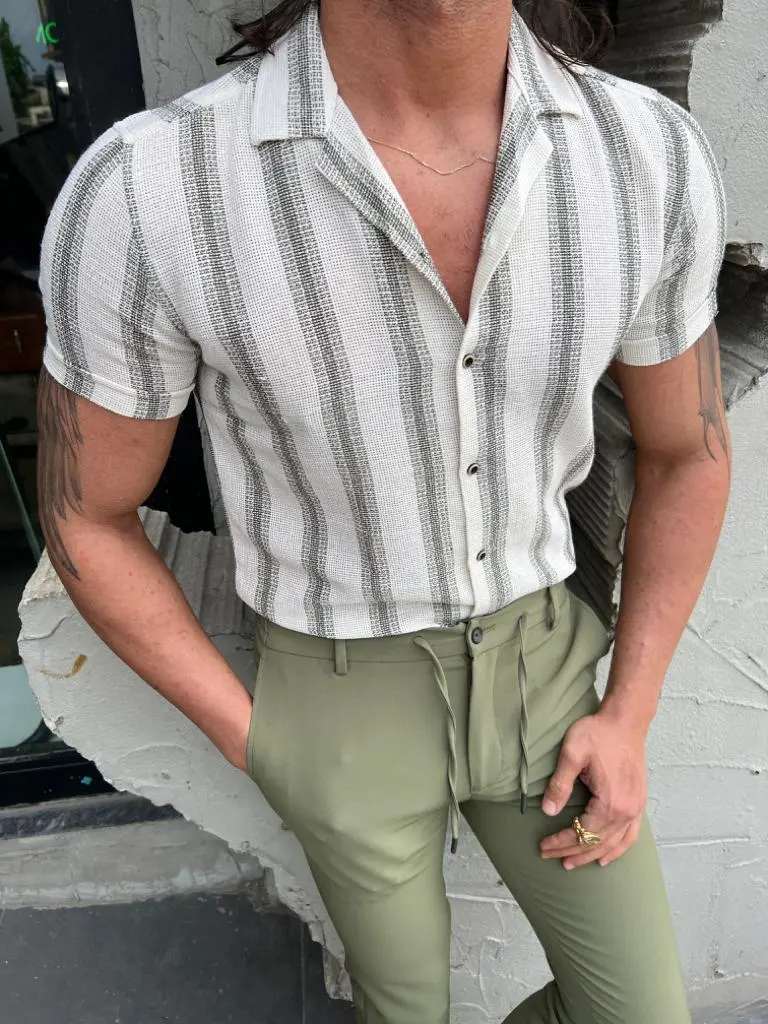 Modern Slim Fit Striped Cotton Casual Shirt