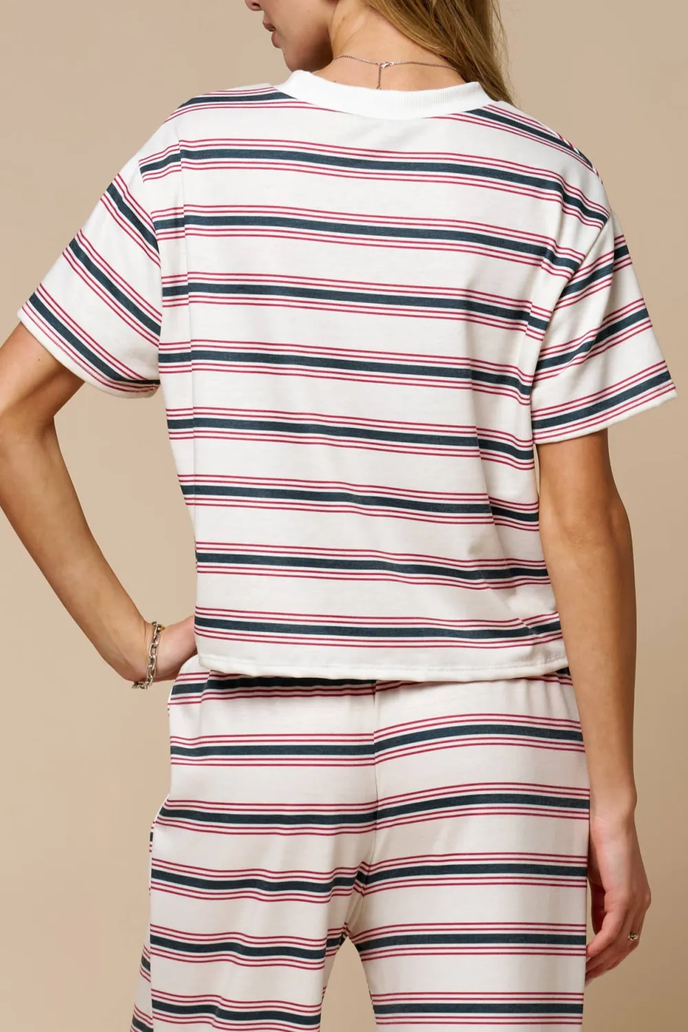 Boxy Stripe Contrast Neck Tee
