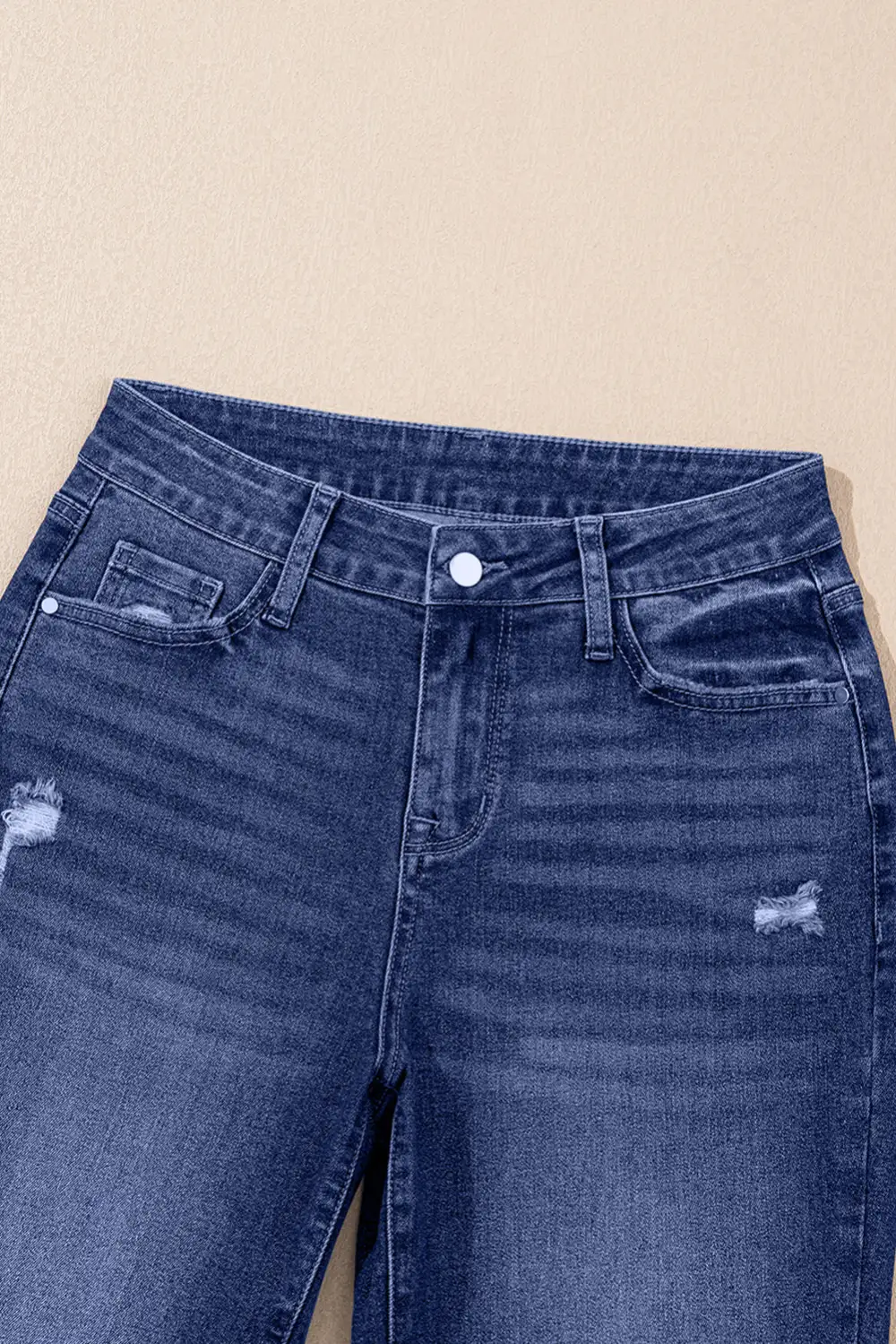 High-Waist Distressed Straight Leg Jeans