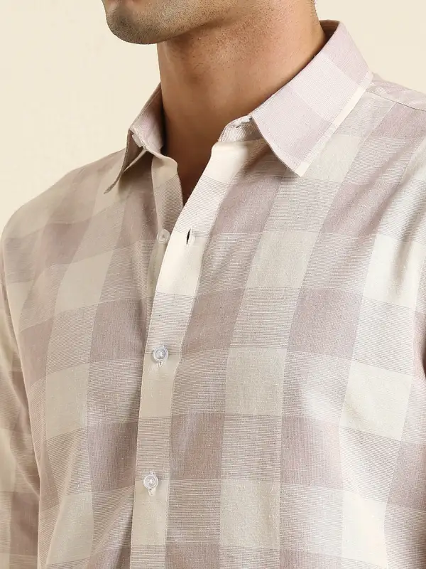 Checked Slim Fit Linen Men's Formal Shirt
