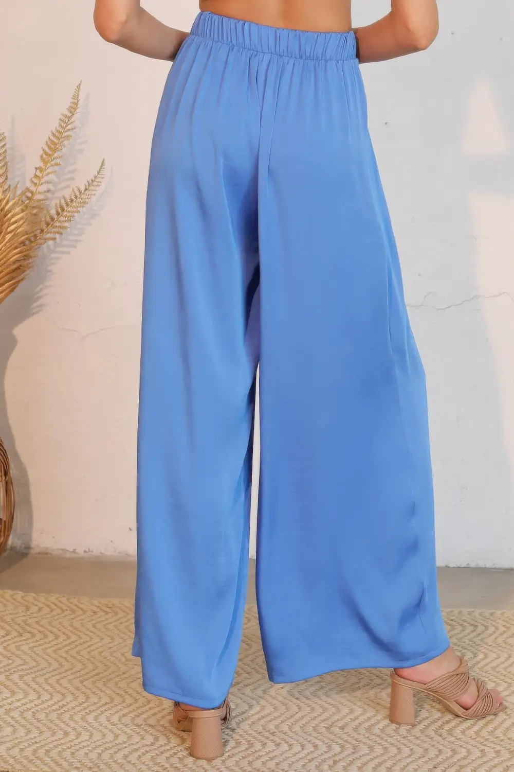 Washed Poly Silk Asymmetrical Pleated Pants