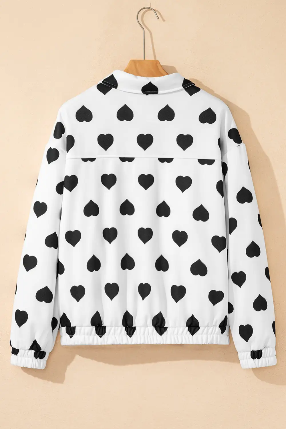 Women's Double Flap Pocket Heart Print Collar Zip Jacket
