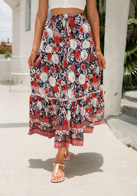 Floral Casual Midi Skirt