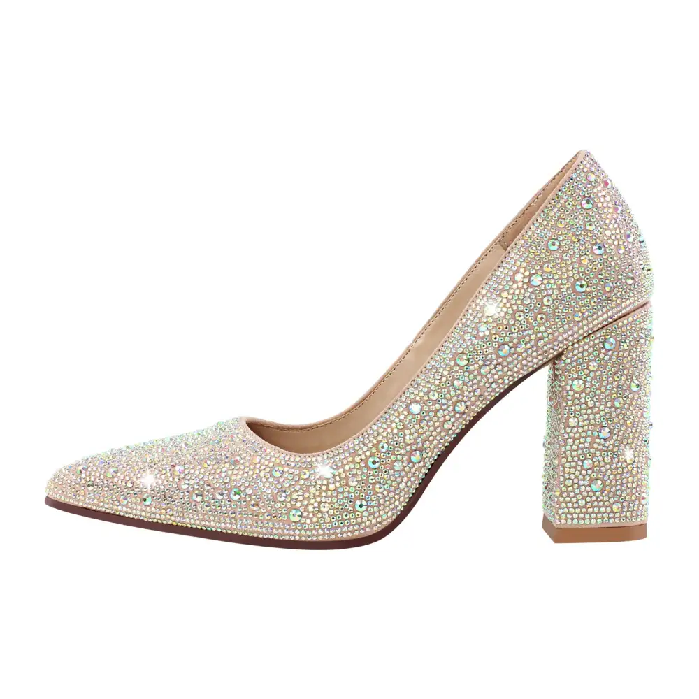 Modern Rhinestone Pointed Toe Chunky Heel Pumps