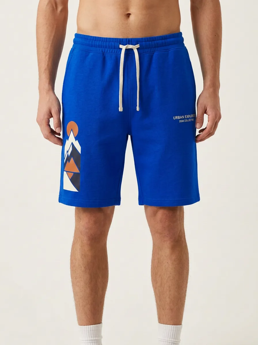 Men's Mountain Sunset Drawstring Elastic-Waist Printed Sweat Shorts