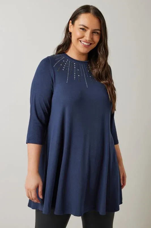 Navy Blue Sequin Embellished Longline Top