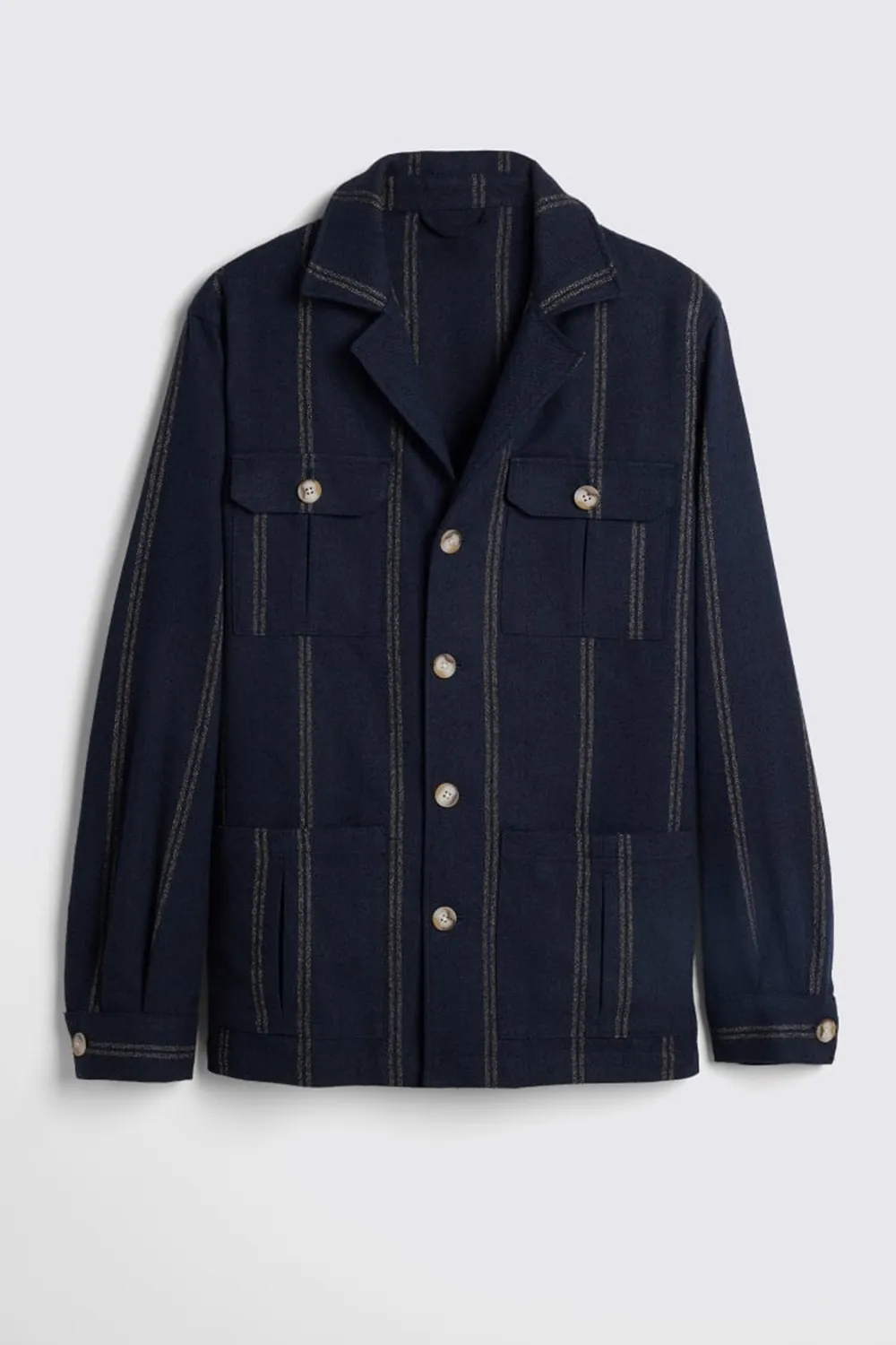 Cotton-Linen Blend Navy Striped Casual Jacket