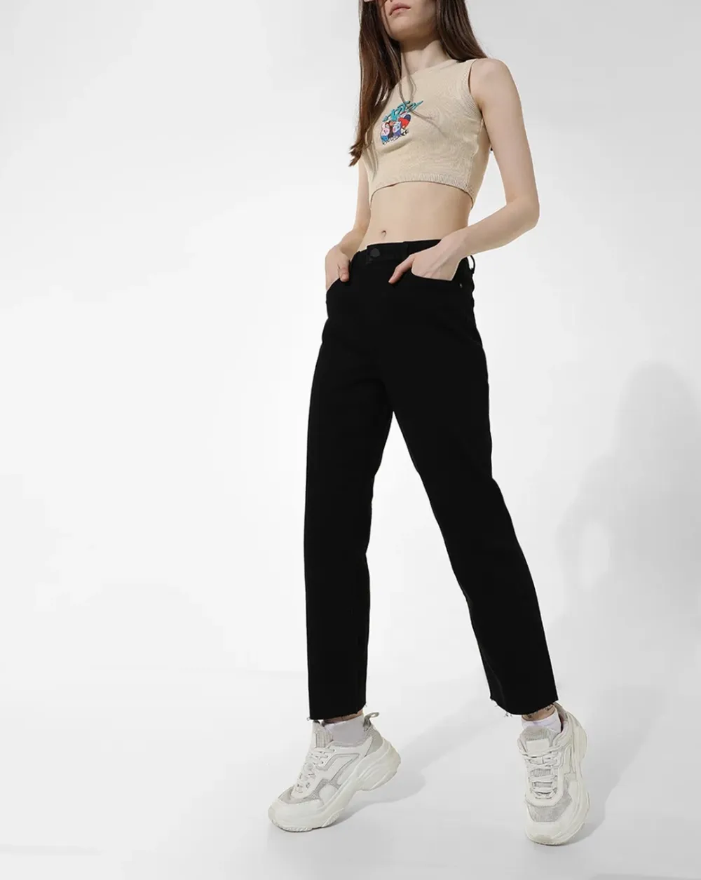 Black High Rise Straight Fit Jeans