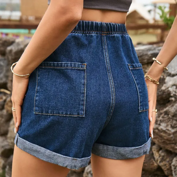 Casual Drawstring High Waist Denim Shorts with Pockets