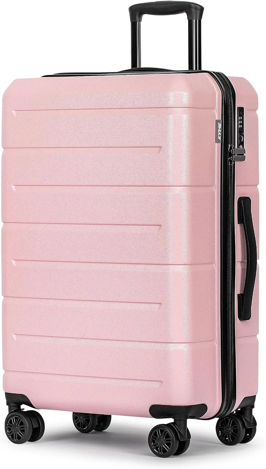 KYME 24 Inch Luggage,Checked Medium Suitcase with Spinner Wheels,Black