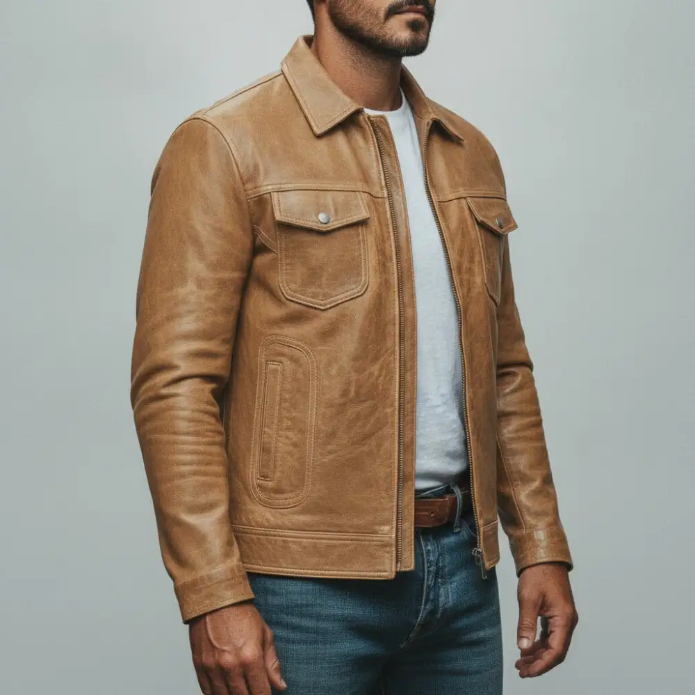 Leather Biker Motorcycle Cafe Racer Jacket